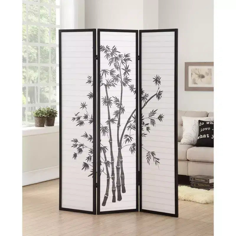 Roundhill Furniture 3-Panel Oriental Shoji Screen/Room Divider, Black