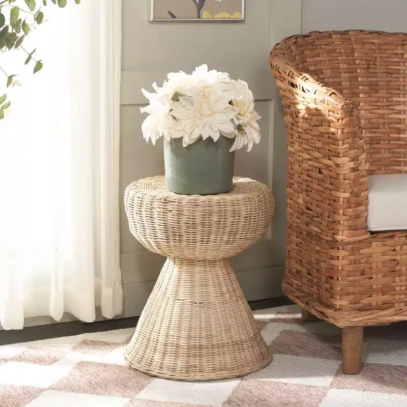 Taburete Redondo de Ratán Natural, Estilo Bohemio, 1 Plaza