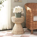 Taburete Redondo de Ratán Natural, Estilo Bohemio, 1 Plaza