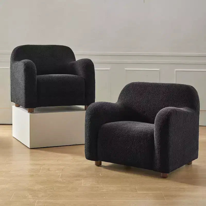 Set de 2 sillones tapizados Boucle, negro/marfil (1 asiento cada uno)