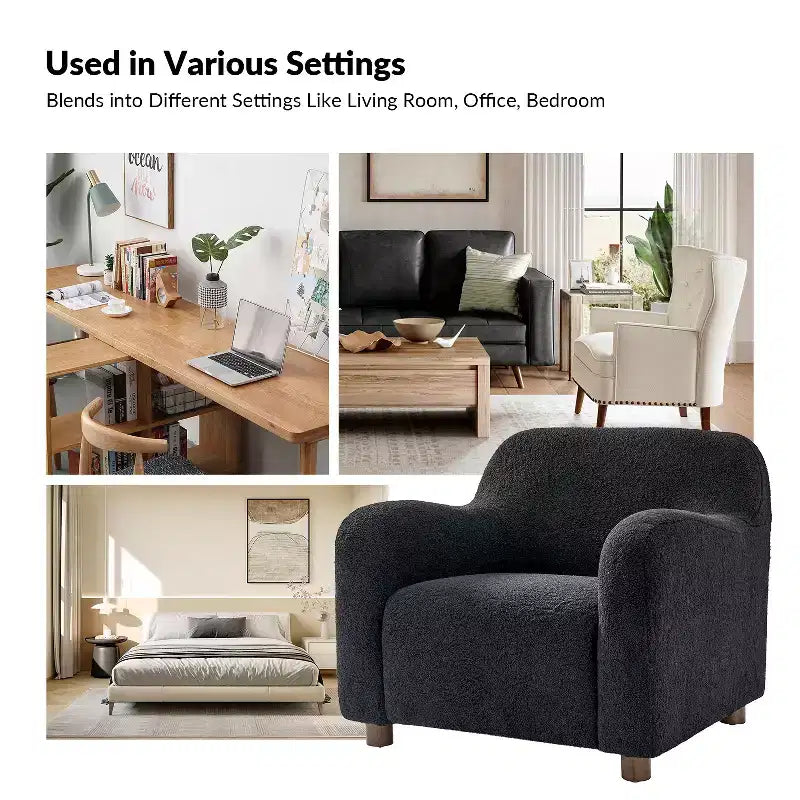 Set de 2 sillones tapizados Boucle, negro/marfil (1 asiento cada uno)