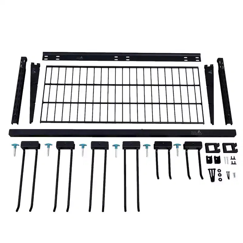 Sistema de almacenamiento de herramientas y estanterías de pared ajustable de acero negro, montaje por 1 persona
