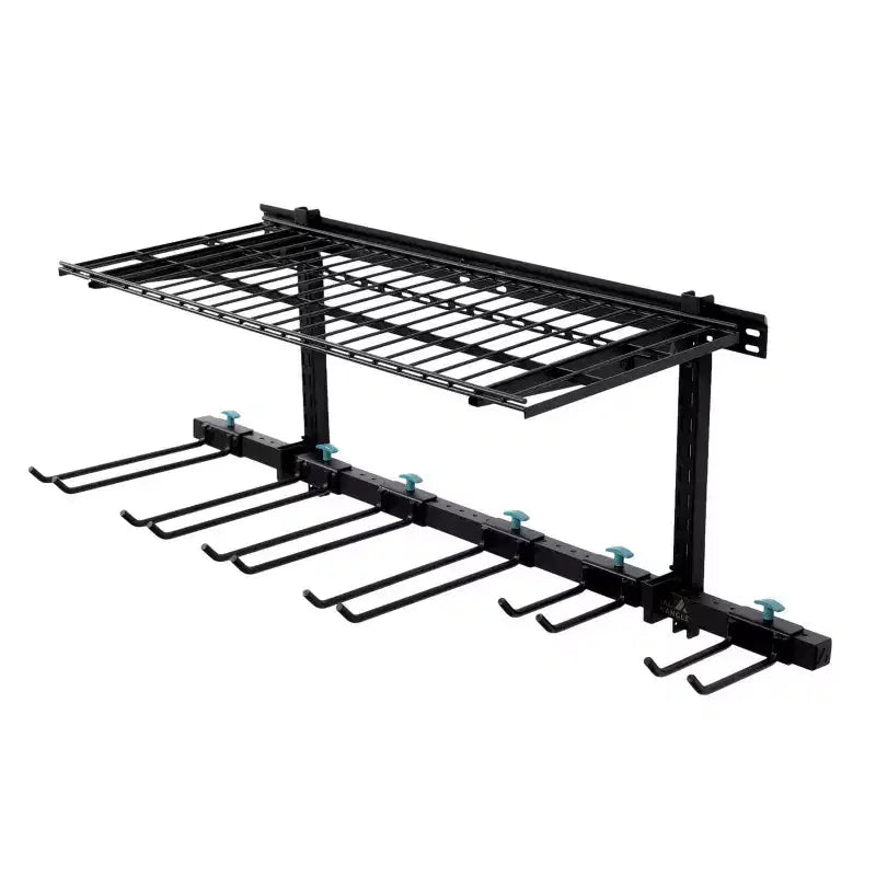 Sistema de almacenamiento de herramientas y estanterías de pared ajustable de acero negro, montaje por 1 persona