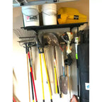 Sistema de almacenamiento de herramientas y estanterías de pared ajustable de acero negro, montaje por 1 persona