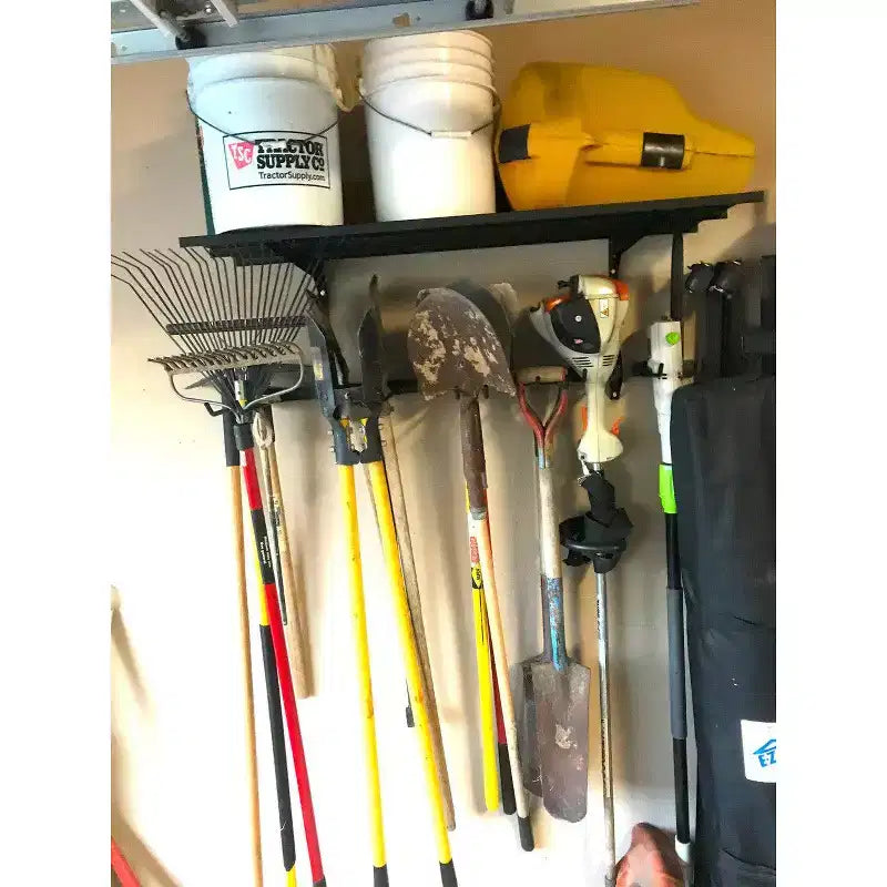 Sistema de almacenamiento de herramientas y estanterías de pared ajustable de acero negro, montaje por 1 persona