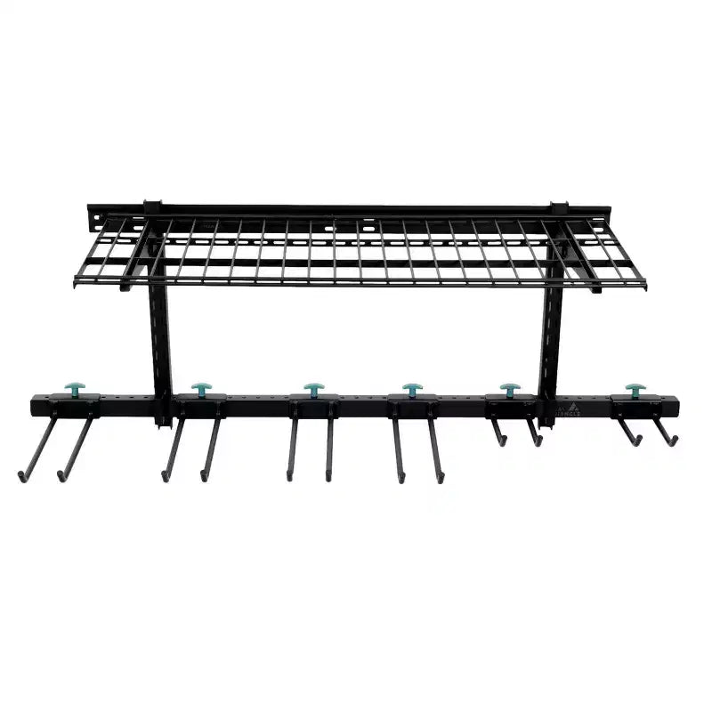 Sistema de almacenamiento de herramientas y estanterías de pared ajustable de acero negro, montaje por 1 persona