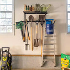 Sistema de almacenamiento de herramientas y estanterías de pared ajustable de acero negro, montaje por 1 persona