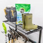 Sistema de almacenamiento de herramientas y estanterías de pared ajustable de acero negro, montaje por 1 persona