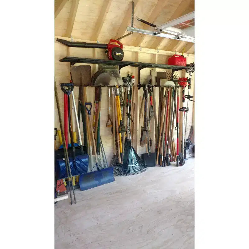 Sistema de almacenamiento de herramientas y estanterías de pared ajustable de acero negro, montaje por 1 persona