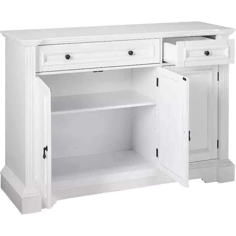 Mueble Buffet Consola de Madera Blanca con 3 Puertas, 2 Cajones y Estantes (Montaje por 1 Persona)