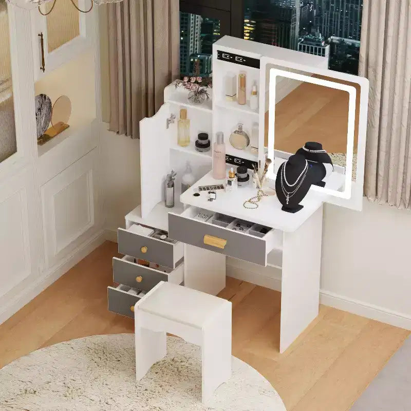 Hitow 3 Colour Touch Light Vanity Table with Stool and Mirror Dressing Table Set Dressing Table