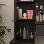 Tocador/Mesa de Maquillaje Blanca/Negra con Espejo Iluminado y Taburete – 1 Persona
