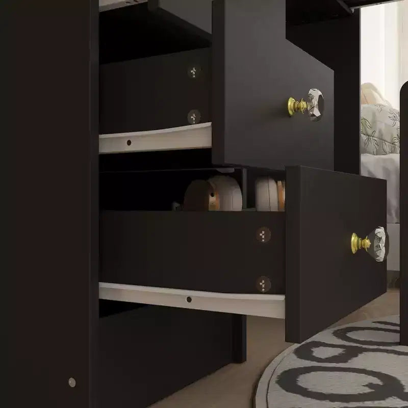 Tocador/Mesa de Maquillaje Blanca/Negra con Espejo Iluminado y Taburete – 1 Persona