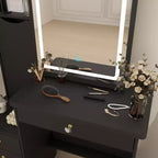 Tocador/Mesa de Maquillaje Blanca/Negra con Espejo Iluminado y Taburete – 1 Persona