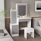 Tocador/Mesa de Maquillaje Blanca/Negra con Espejo Iluminado y Taburete – 1 Persona