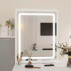 Tocador/Mesa de Maquillaje Blanca/Negra con Espejo Iluminado y Taburete – 1 Persona