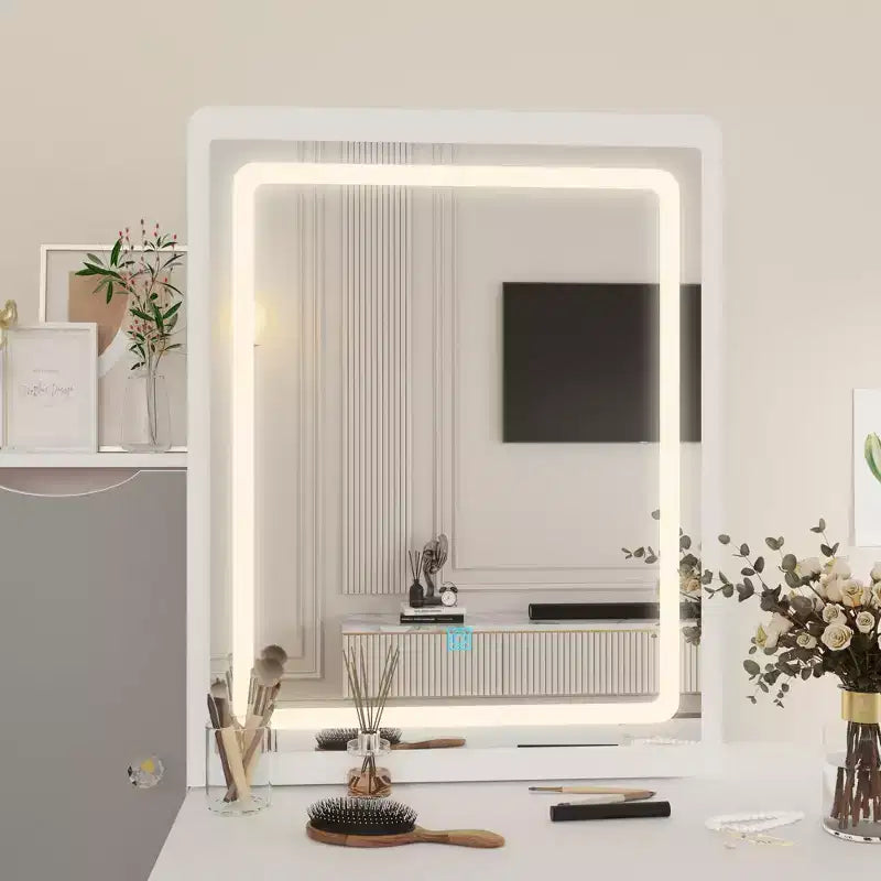 Tocador/Mesa de Maquillaje Blanca/Negra con Espejo Iluminado y Taburete – 1 Persona