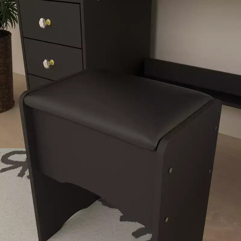 Tocador/Mesa de Maquillaje Blanca/Negra con Espejo Iluminado y Taburete – 1 Persona