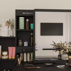 Tocador/Mesa de Maquillaje Blanca/Negra con Espejo Iluminado y Taburete – 1 Persona