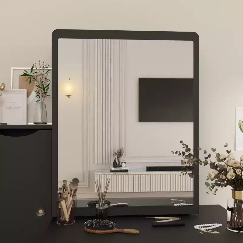 Tocador/Mesa de Maquillaje Blanca/Negra con Espejo Iluminado y Taburete – 1 Persona