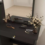 Tocador/Mesa de Maquillaje Blanca/Negra con Espejo Iluminado y Taburete – 1 Persona