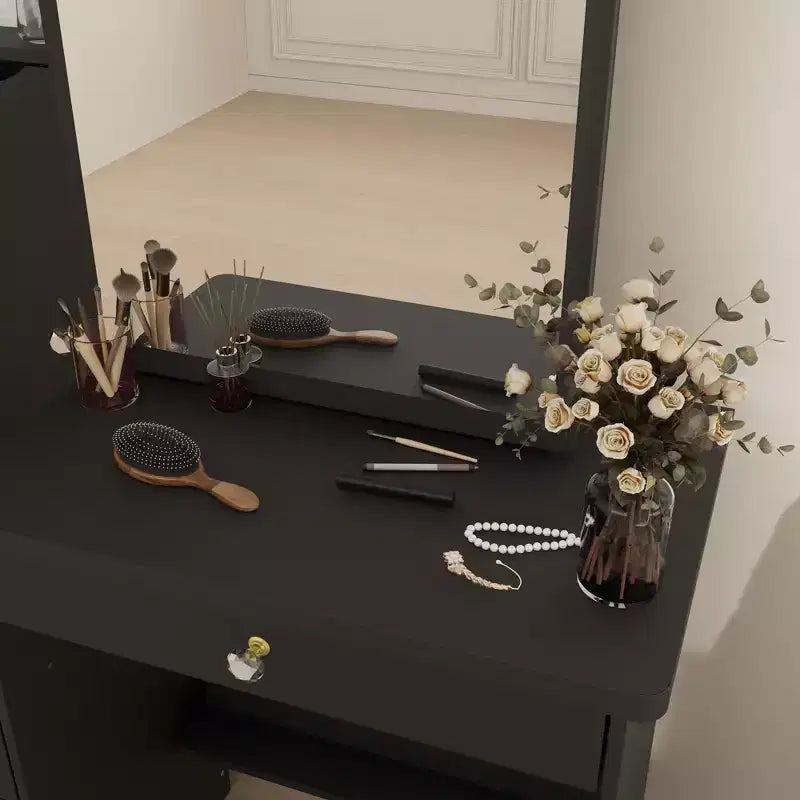 Tocador/Mesa de Maquillaje Blanca/Negra con Espejo Iluminado y Taburete – 1 Persona