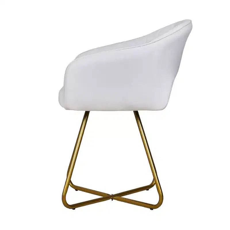 Sillón Acentual de Terciopelo Blanco con Base de Metal Dorado, Asiento y Respaldo Acolchados, 1 Plaza