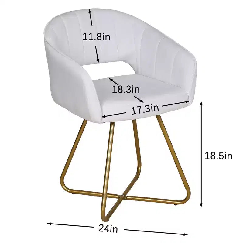 Sillón Acentual de Terciopelo Blanco con Base de Metal Dorado, Asiento y Respaldo Acolchados, 1 Plaza