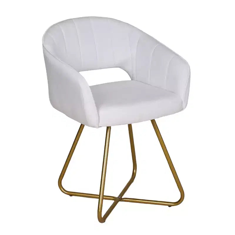 Sillón Acentual de Terciopelo Blanco con Base de Metal Dorado, Asiento y Respaldo Acolchados, 1 Plaza
