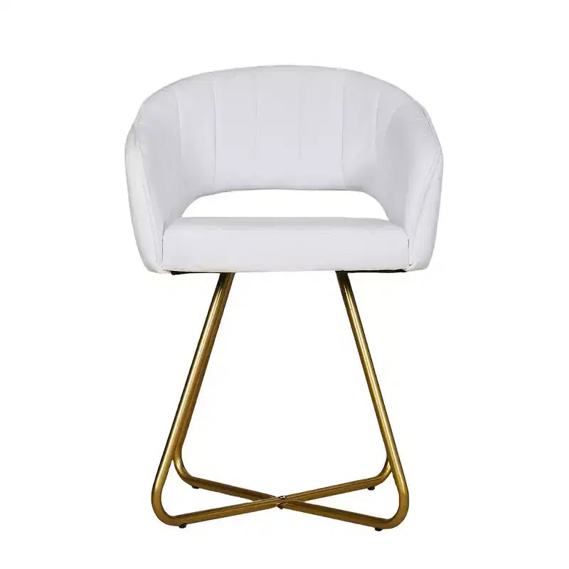 Sillón Acentual de Terciopelo Blanco con Base de Metal Dorado, Asiento y Respaldo Acolchados, 1 Plaza