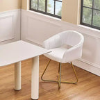 Sillón Acentual de Terciopelo Blanco con Base de Metal Dorado, Asiento y Respaldo Acolchados, 1 Plaza