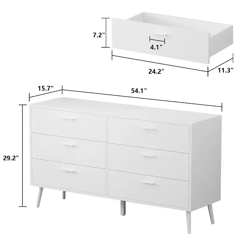Cómoda de 6 cajones, marrón/blanco, de fácil montaje