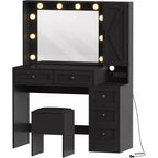 Makeup Vanity Desk, Adult Dressing Table Set, Vanity Desk with Lights, Charging Station, Drawers, for Bathroom, Bedroom