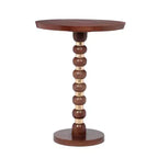 Mesa auxiliar redonda marrón de madera de mango, base de pedestal, individual