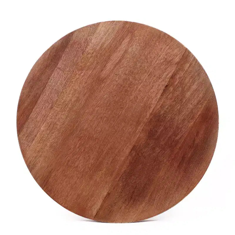 Mesa auxiliar redonda marrón de madera de mango, base de pedestal, individual