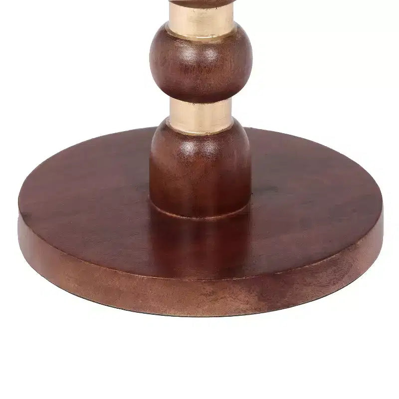 Mesa auxiliar redonda marrón de madera de mango, base de pedestal, individual