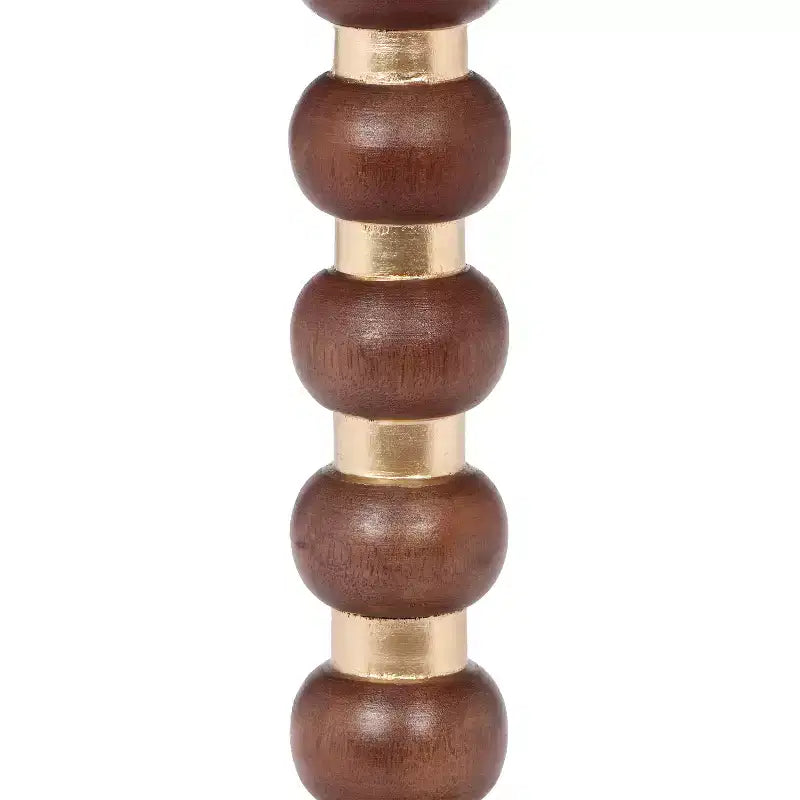 Mesa auxiliar redonda marrón de madera de mango, base de pedestal, individual