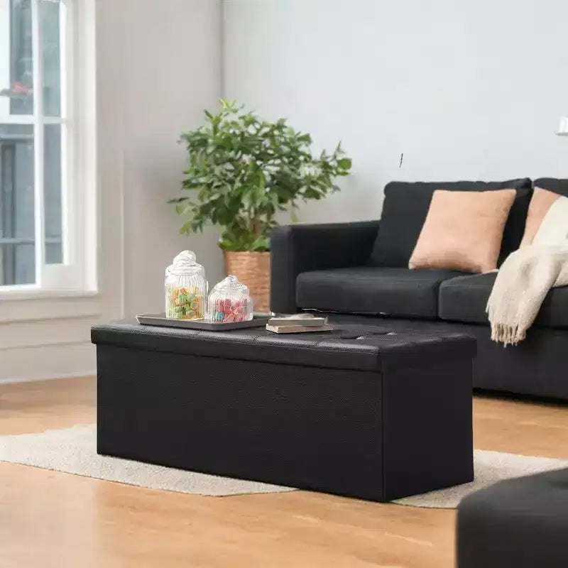 Banco otomano de almacenamiento plegable, negro/marrón/marrón café/blanco, asiento individual