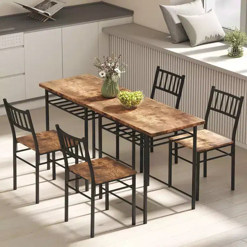 Juego de mesa de comedor industrial gris/marrón rústico, sillas sin brazos, para 2 personas
