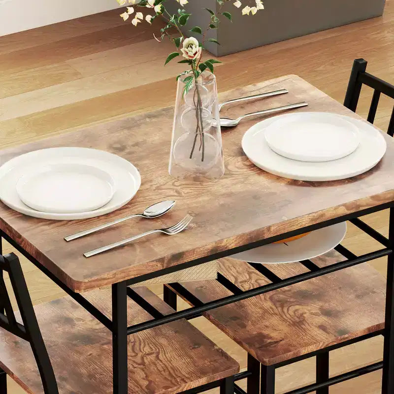 Juego de mesa de comedor industrial gris/marrón rústico, sillas sin brazos, para 2 personas