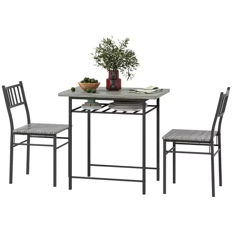 Juego de mesa de comedor industrial gris/marrón rústico, sillas sin brazos, para 2 personas