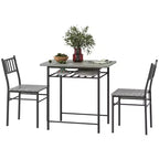 Juego de mesa de comedor industrial gris/marrón rústico, sillas sin brazos, para 2 personas