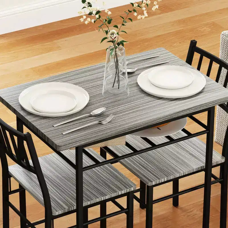 Juego de mesa de comedor industrial gris/marrón rústico, sillas sin brazos, para 2 personas