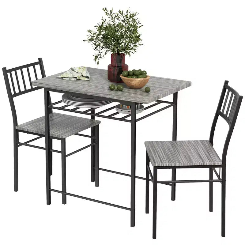 HOMCOM 3-Piece Small Dining Table Set, Kitchen Table and Chairs with Built-in Storage Rack and Steel Frame