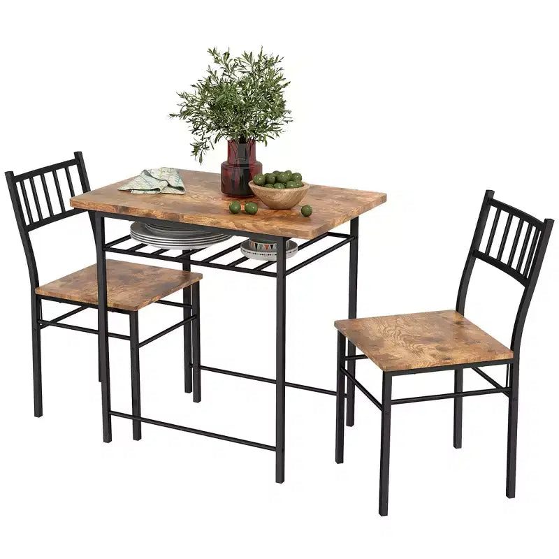 Juego de mesa de comedor industrial gris/marrón rústico, sillas sin brazos, para 2 personas
