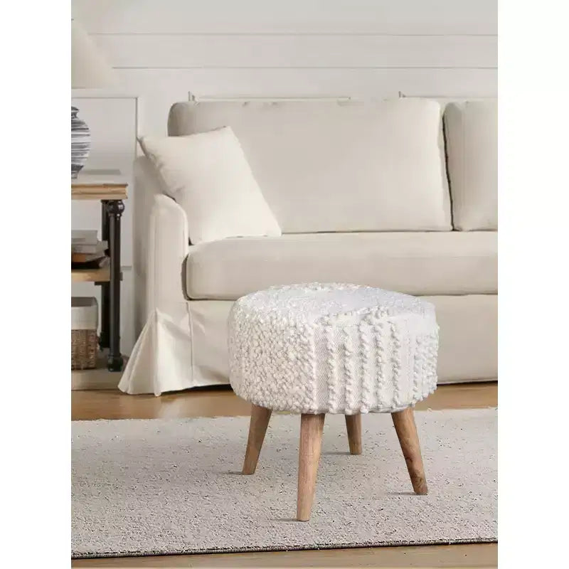 Taburete de patchwork bouclé blanco tejido a mano, 1 persona