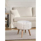 Taburete de patchwork bouclé blanco tejido a mano, 1 persona