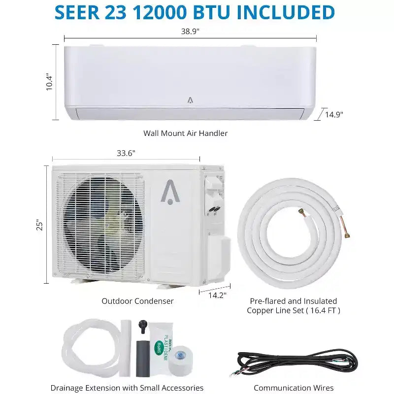 Climatiseur et chauffage Mini Split Garvee 9000 BTU, unité mini-climatiseur avec pompe à chaleur et Wi-Fi, 115 V, blanc