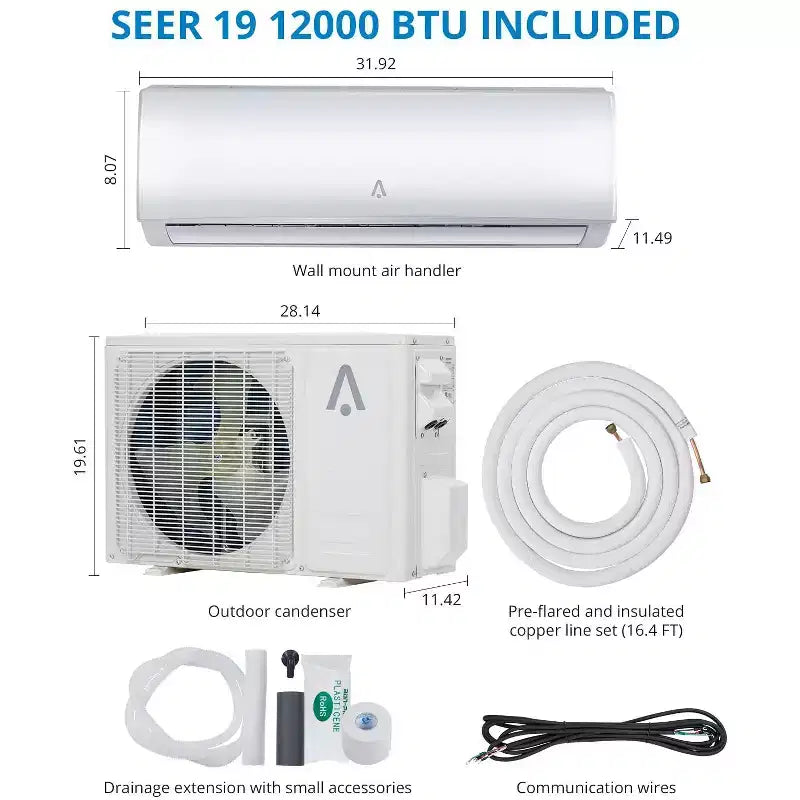 Climatiseur et chauffage Mini Split Garvee 9000 BTU, unité mini-climatiseur avec pompe à chaleur et Wi-Fi, 115 V, blanc