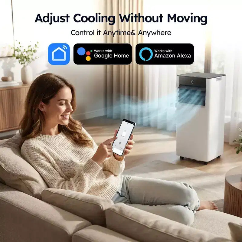 Climatiseur portable intelligent Simzlife 8000 BTU, climatisation à refroidissement rapide pour pièce jusqu'à 23 m², fonction 3 en 1, contrôle par application, ultra-silencieux, blanc